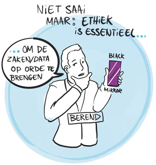 iillustratie met tekst: "niet saai, maar: ethiek is essentieel"