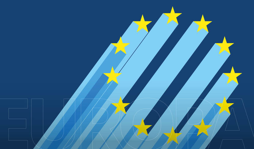 Illustratie van Europese gele sterren op blauwe achtergrond